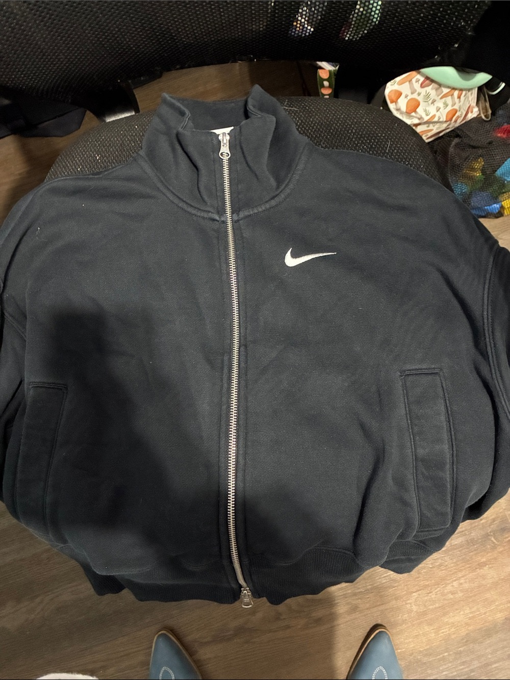 Nike Black Lightweight Zip-Up Shirt Jacket with White Swoosh